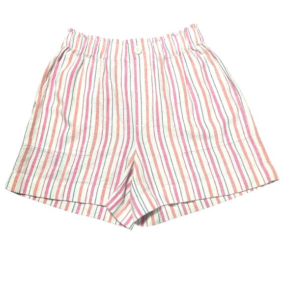Loft Pink Orange Striped Linen Viscose High Rise Shorts - Picture 1 of 6